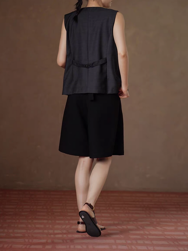 Classic tailored linen blend back belted vest 5