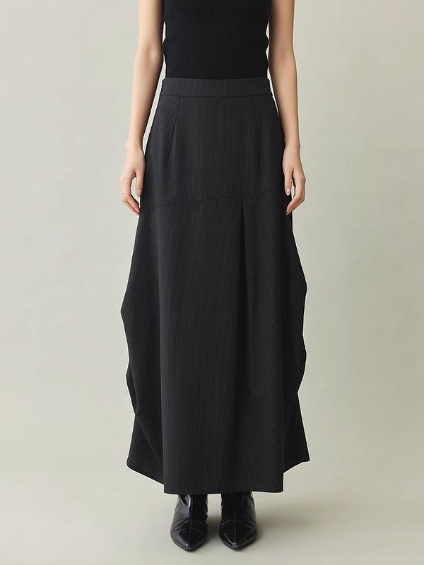 High waisted elastciated geometric charcoal poly rayon skirt