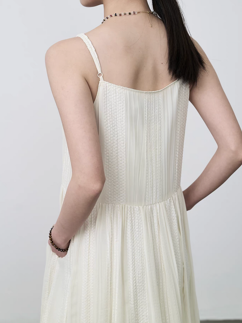 Ivory embossed floral pleated poly lined slipdress 8