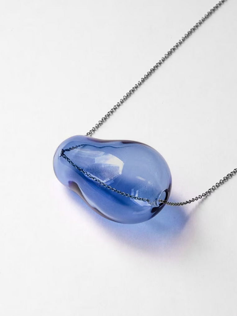 Handmade Hario shizukudama blue glass necklace 8