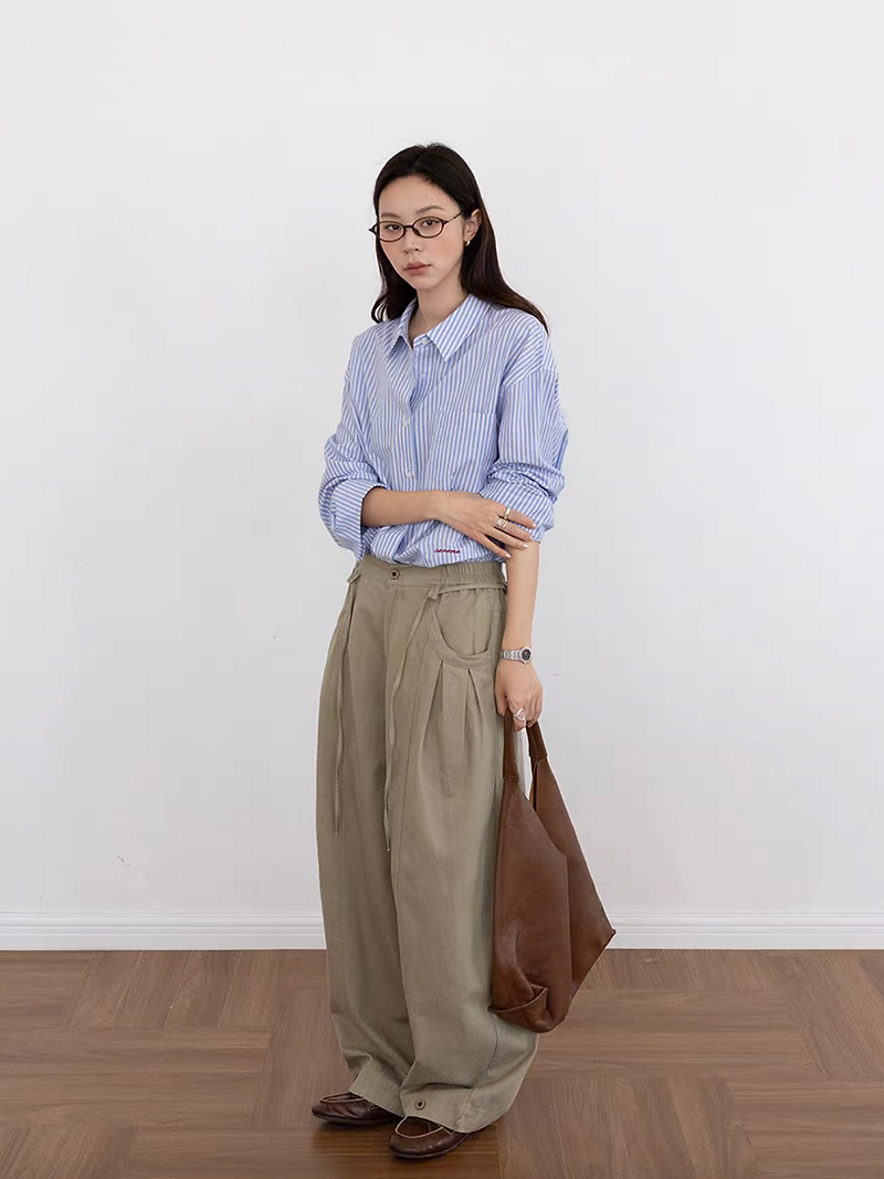 Blue striped embroidered pure cotton mid length shirt 9