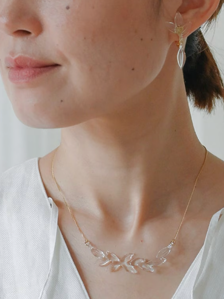 Handmade Hario yureha Maako Kido leafy glass necklace 2
