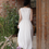 Thumbnail: Ivory cotton rayon drape collar slim cut lined sleevless dress