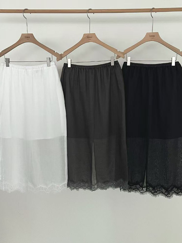 Pure linen laced trim elasticated lined skirt 13
