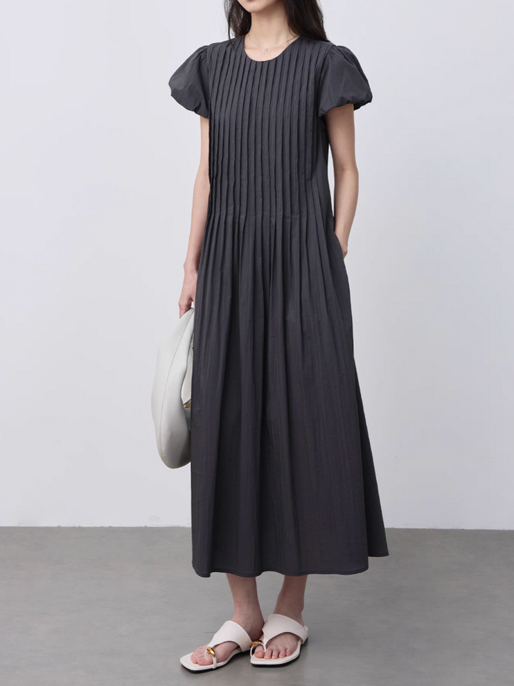 Charcoal tencel silk poly color puff sleeves side pockets 2