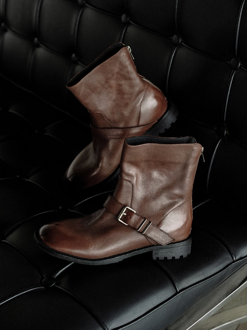 Made in Italy Italian calf leather back zipped side buckle strap boots 3