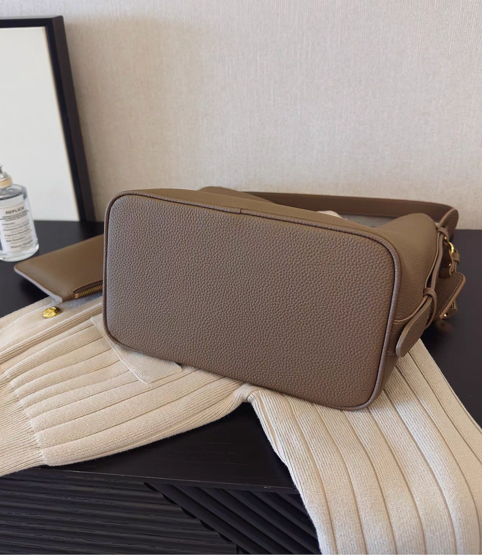 Thumbnail: Etoupe toga embossed bucket shoulder + crossbody bag with tag & pad lock