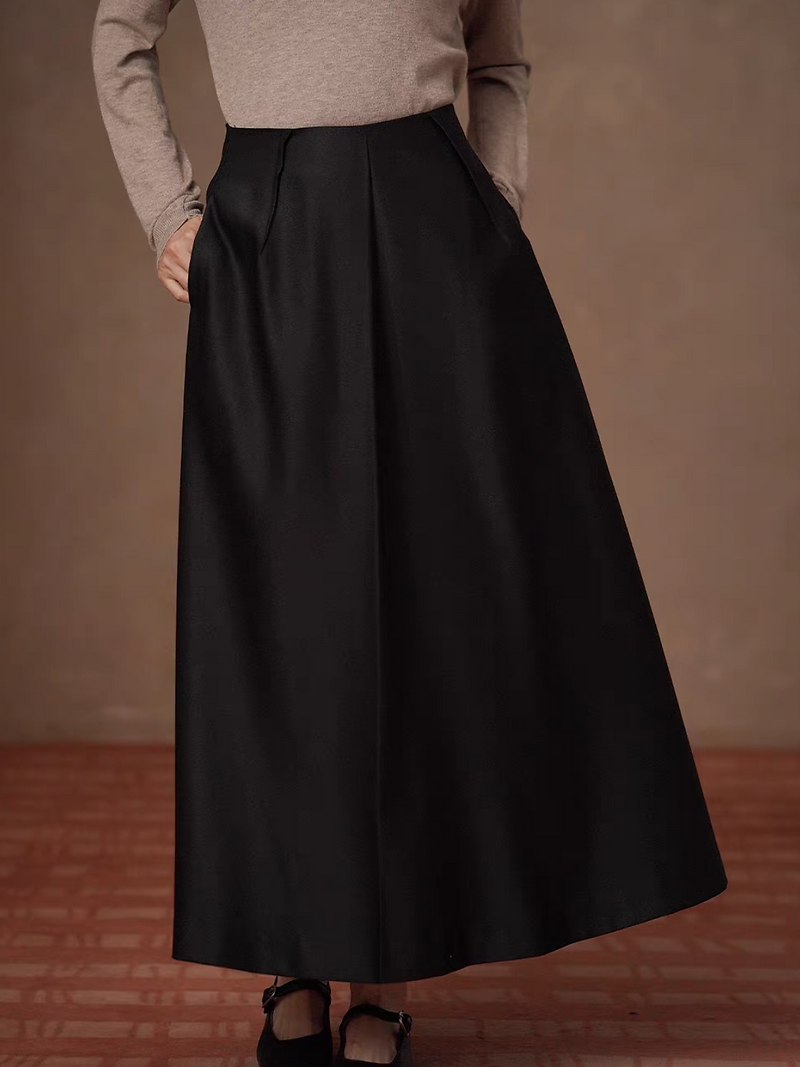 Black poly rayon pleated A line high waisted skirt 3