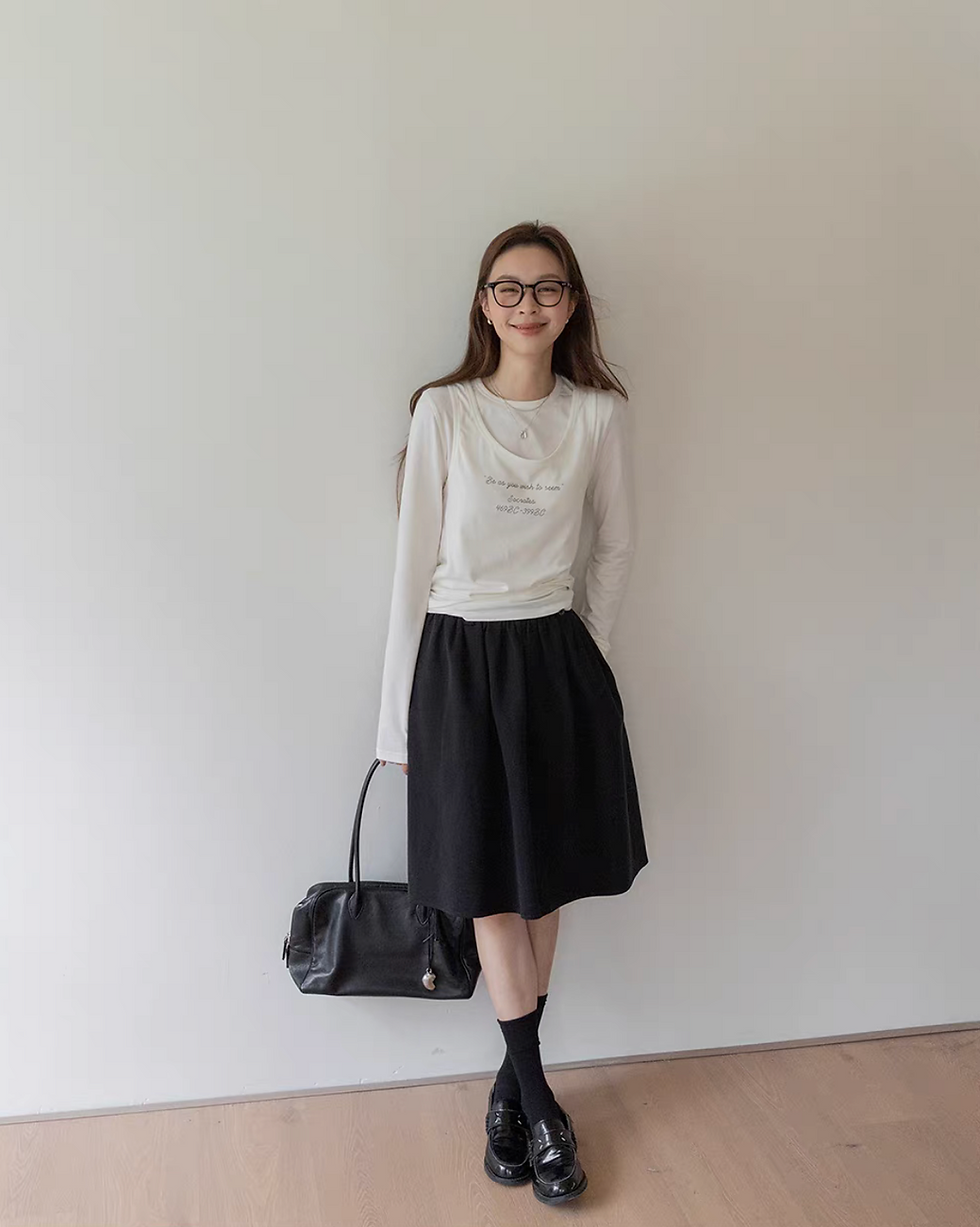 Thumbnail: Back elasticated tencel cotton A line skirt