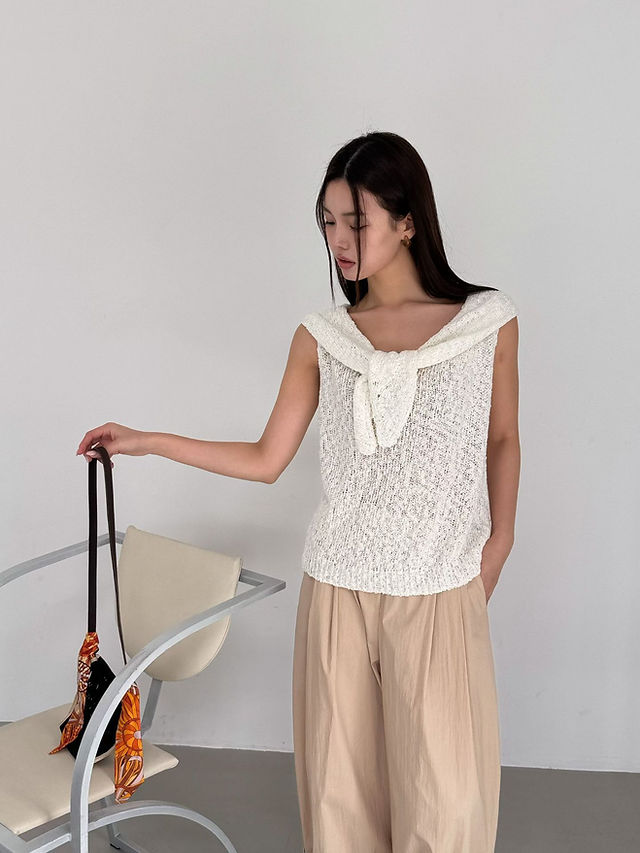 Cotton acrylic nylon shoulder knot knitted vest  3