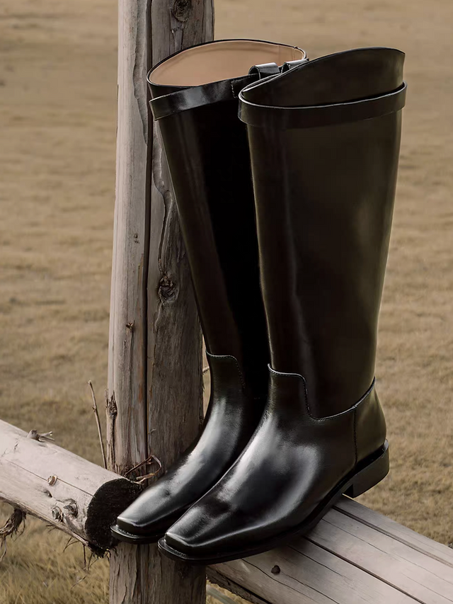 Made in Italy Italian calf leather black biker boots 1