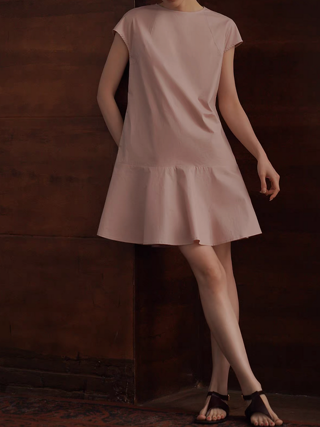 Cherry blossom pink flutter sleeves pure cotton mermaid dress 4