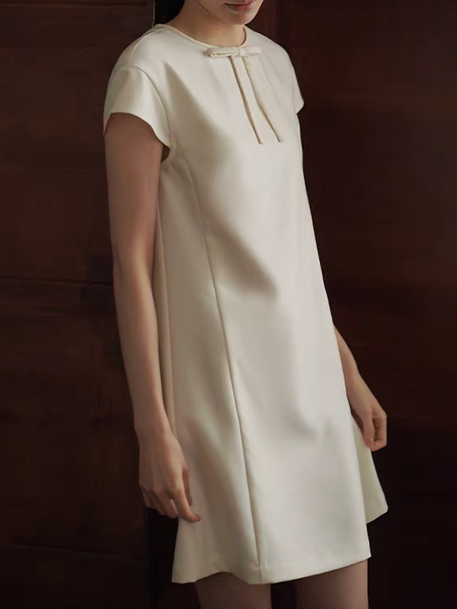 Ivory front bow double contour poly rayon midi dress 6
