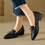 Thumbnail: Ribbon embossed lambskin wood heel pointy shoes