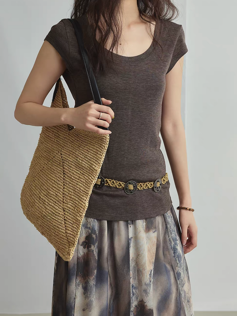 Modal tence knittedl U neck stretchy tee 5