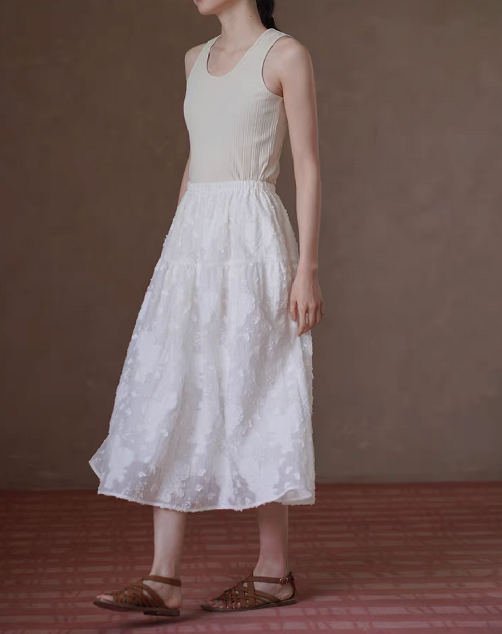 Thumbnail: Ivory halter ribbed stretchy knitted