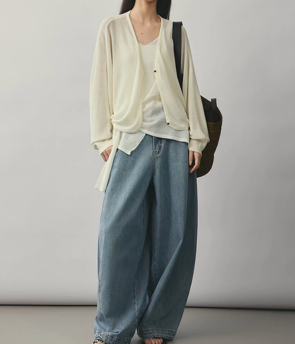 Thumbnail: Ivory wool nylon knitted V neck vest