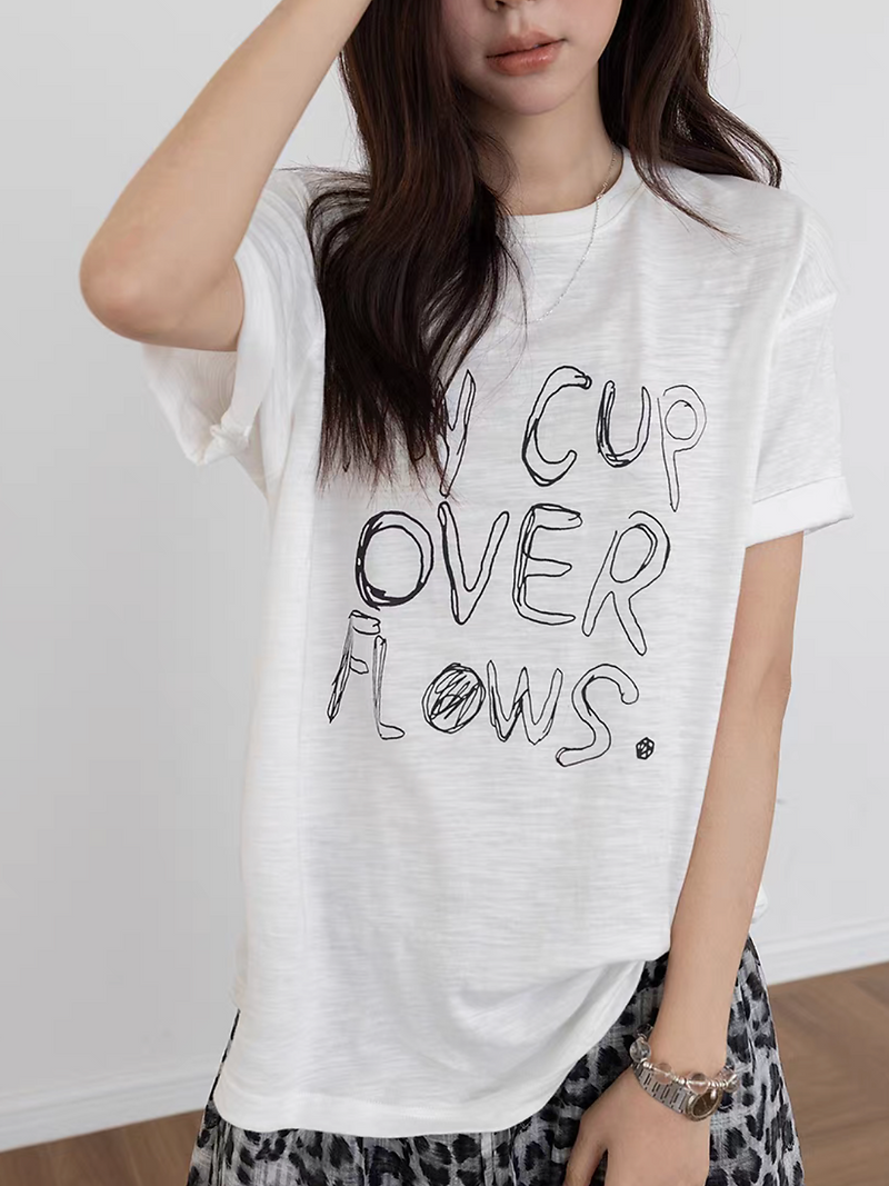 My Cup Over Flows print cotton crewneck tee 1