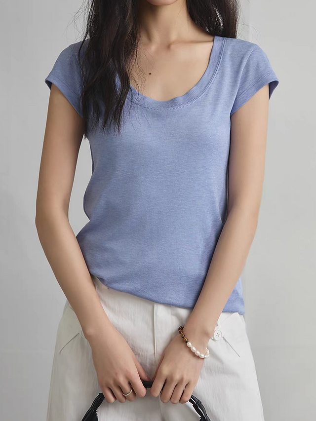 Modal tence knittedl U neck stretchy tee 11