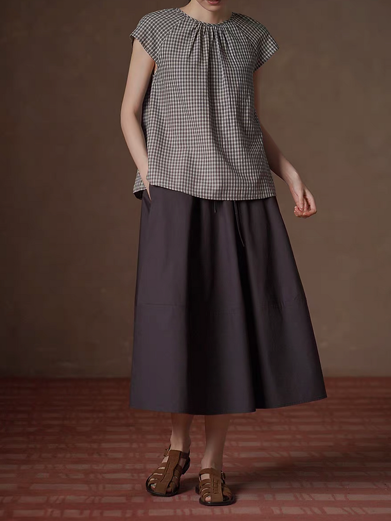 Mocha cotton rayon elasticated contour skirt 4