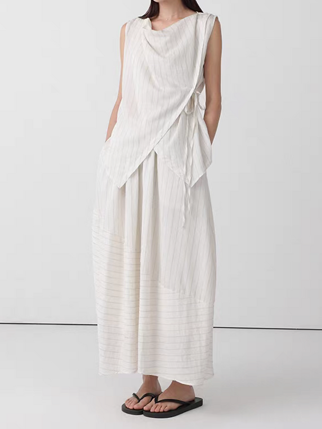 Cotton linen tencel overlapping V neck side knot vest 9