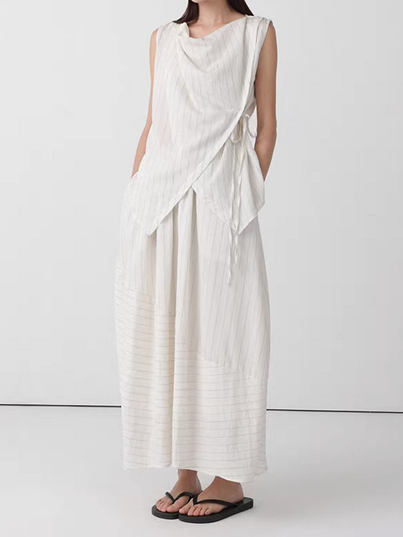 Cotton linen tencel overlapping V neck side knot vest 9