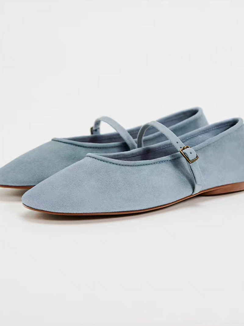 Calf leather suede pastel blue Mary Janes 1