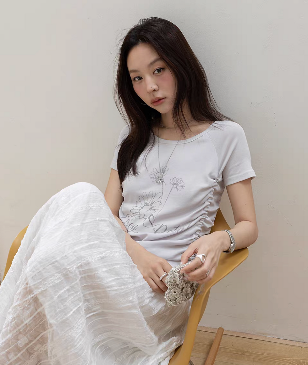 Thumbnail: Embossed poly layered elasticated A line ivory skirt