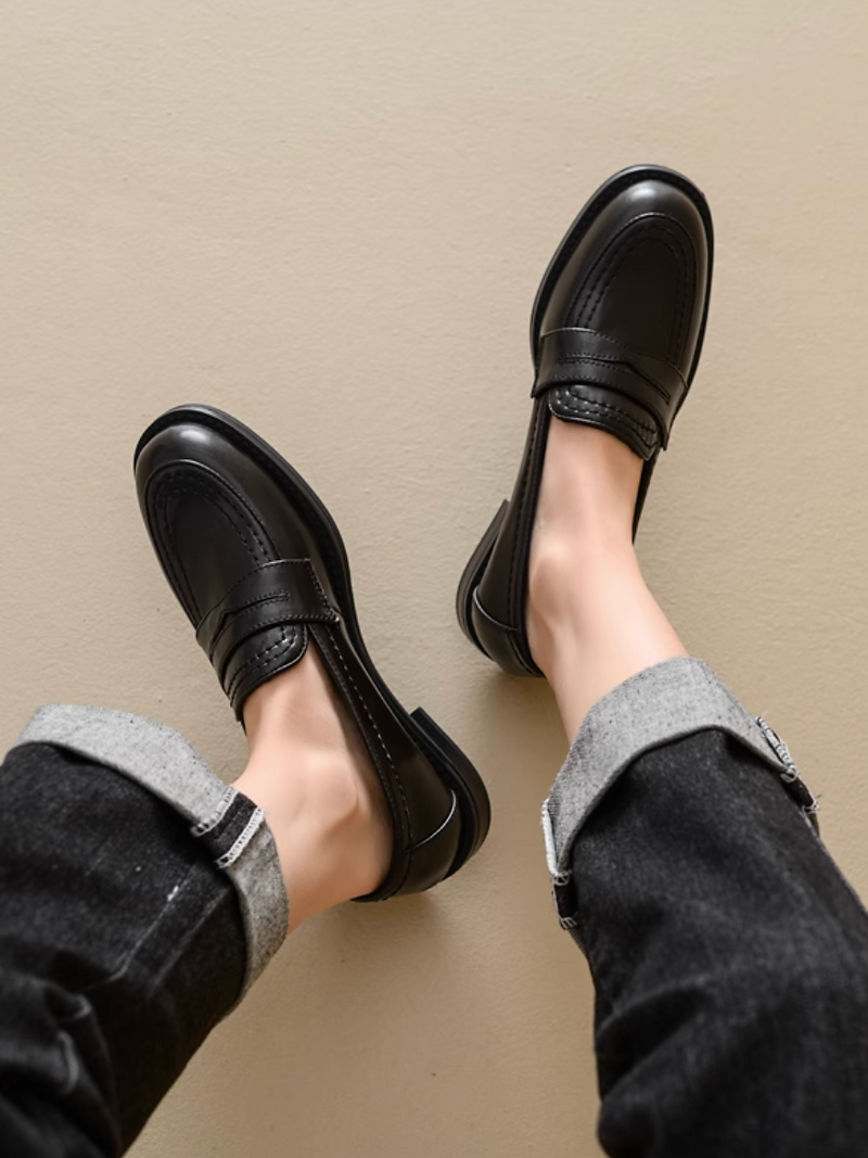 Stitched trim penny saver calf leather loafers 4