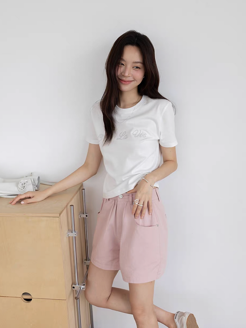 Cotton pleats high waisted shorts 15