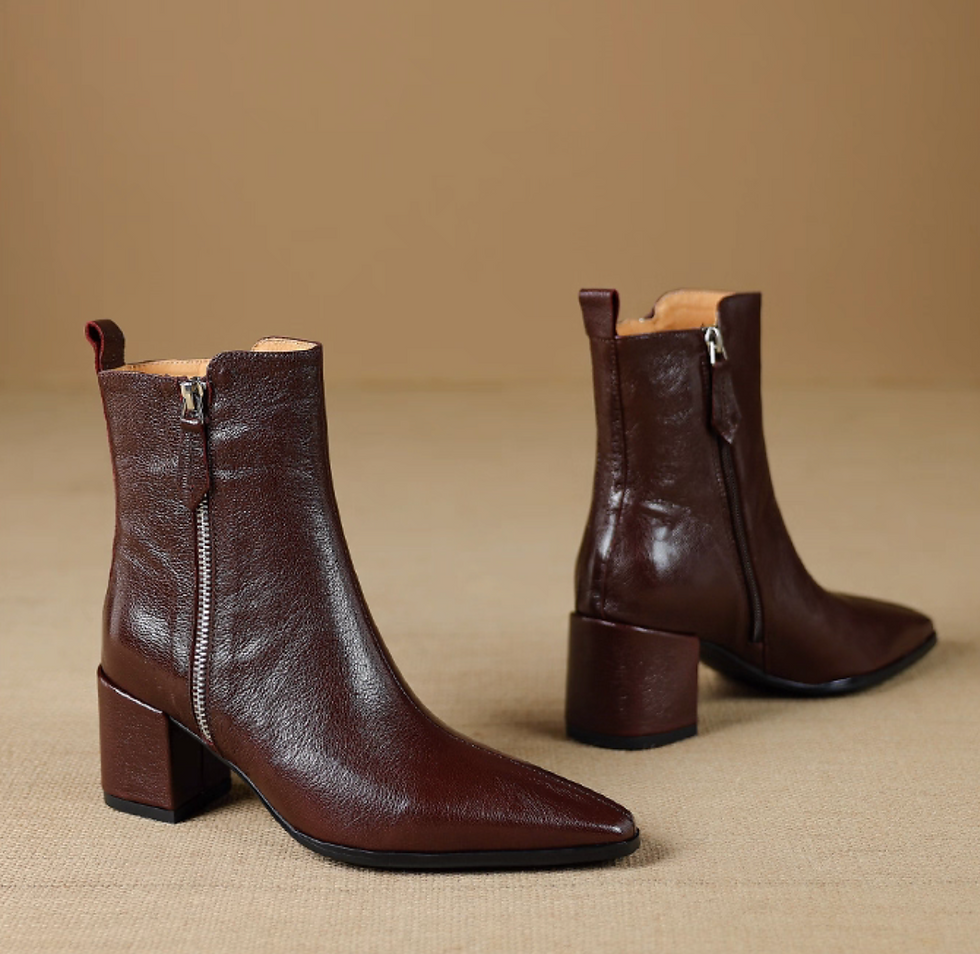 Thumbnail: Ruffled side zipped lambskin ankle boots