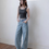 Thumbnail: High waisted acid washed denim straight pants