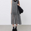 Thumbnail: Embossed dottie poly chiffon U neck sleeveless sheer grey checker dress