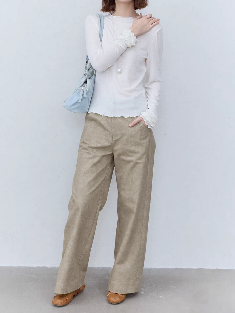 Khaki beige high waisted cotton pants 4