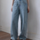 Thumbnail: High waisted acid washed denim straight pants