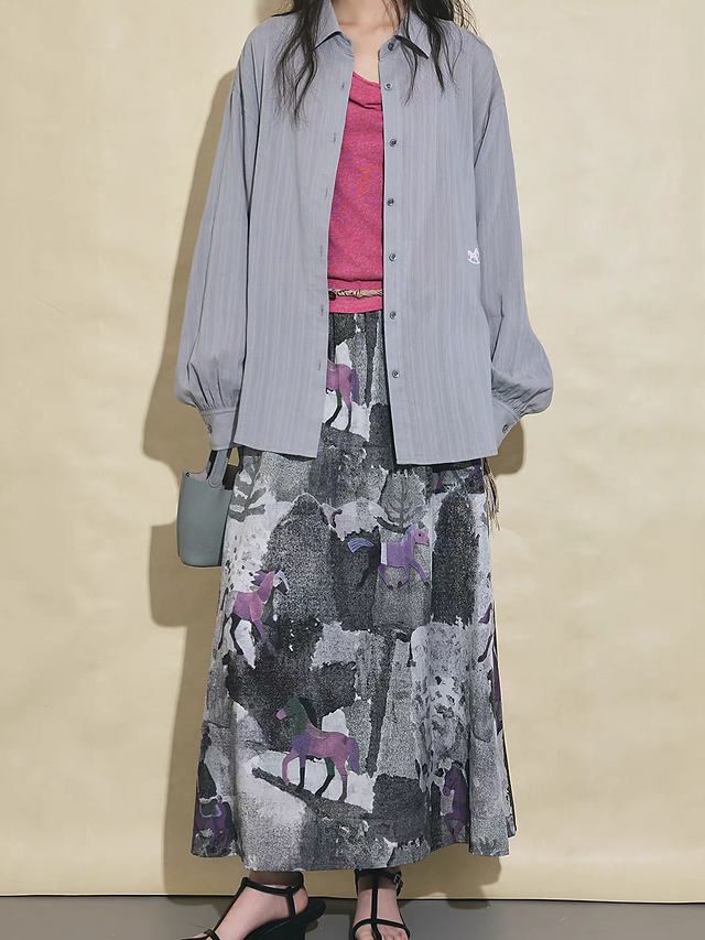 Pony print greyish purple print poly rayon back elasticated skirt 9