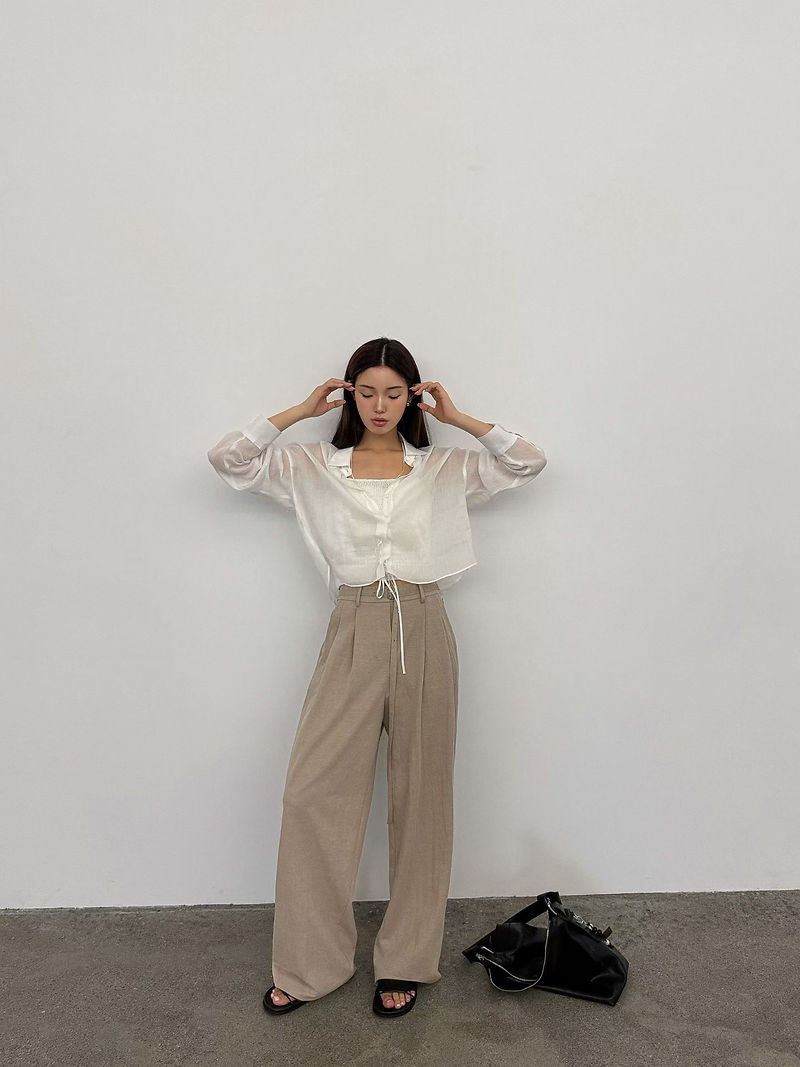  Cotton nylon back elasticated pleated straight pants  13