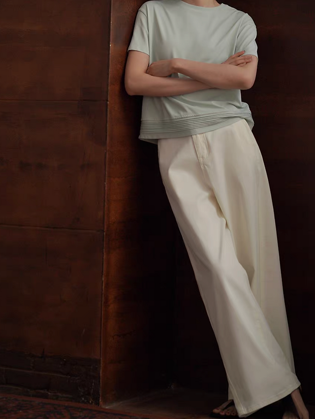 High waisted ivory cotton denim straight pants 6