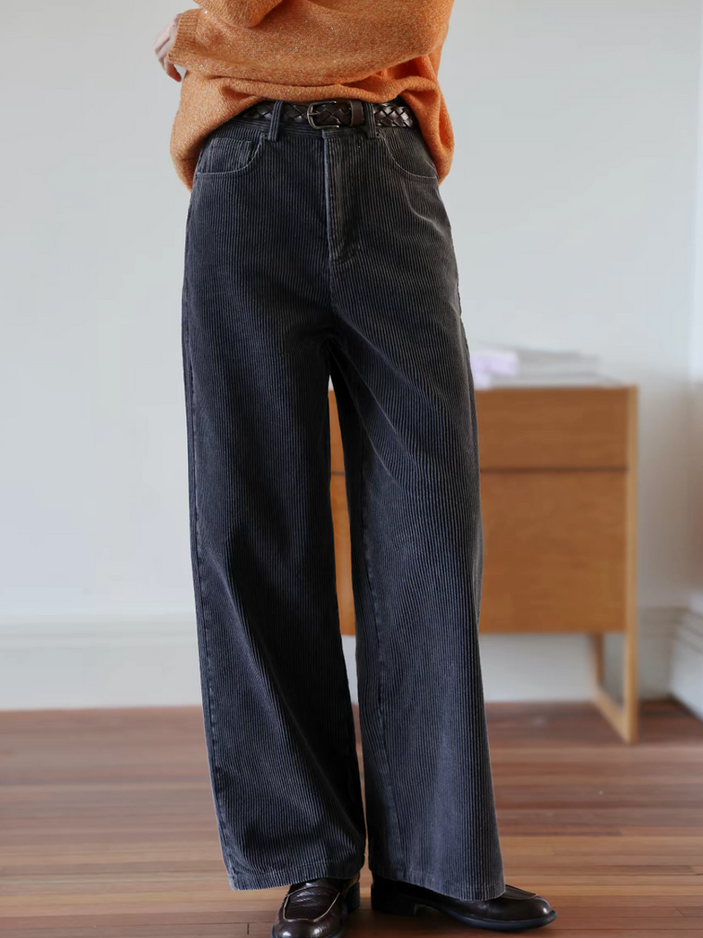 High waisted charcoal grey ribbed cotton straight pants 5