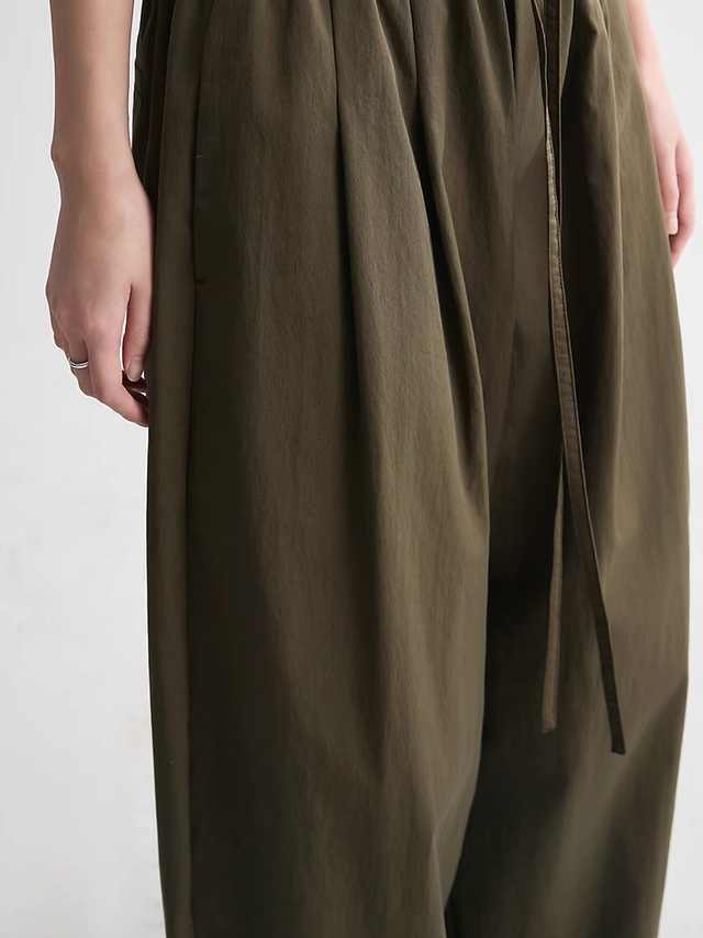 Olive green elasticated drawstring poly rayon cotton barrel pants 5