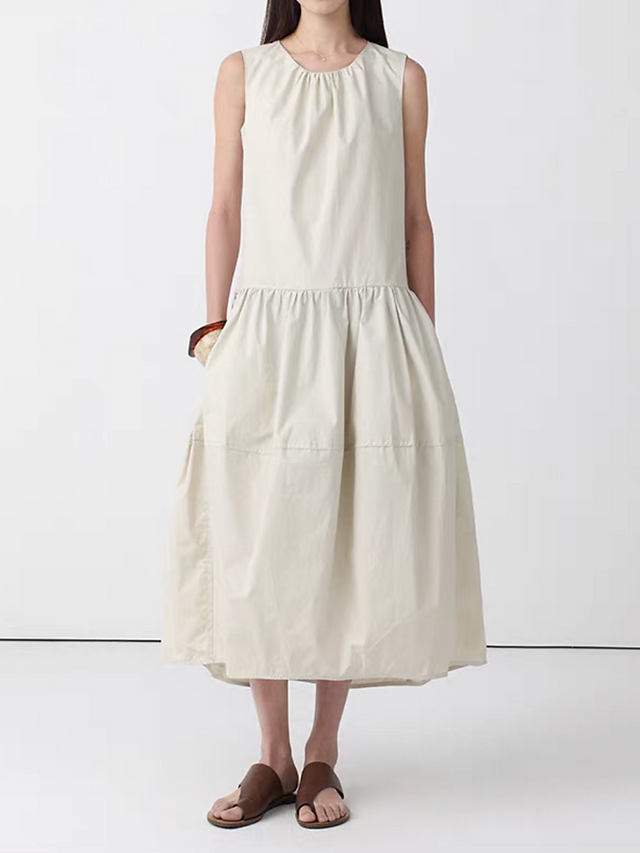 Pure cotton back zipped puff maxi sleeveless dress 10