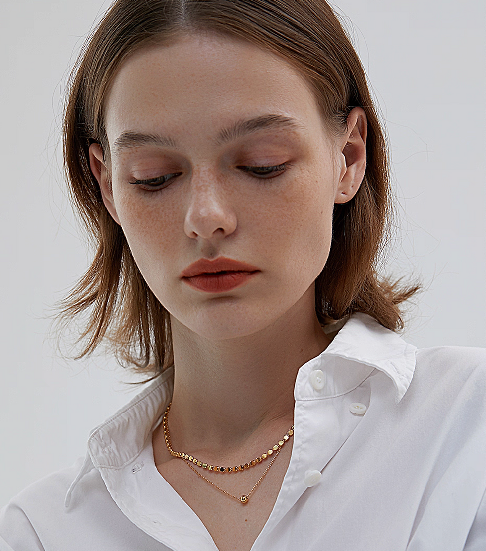 Thumbnail: 925 silver beads & ball charm double layers necklace