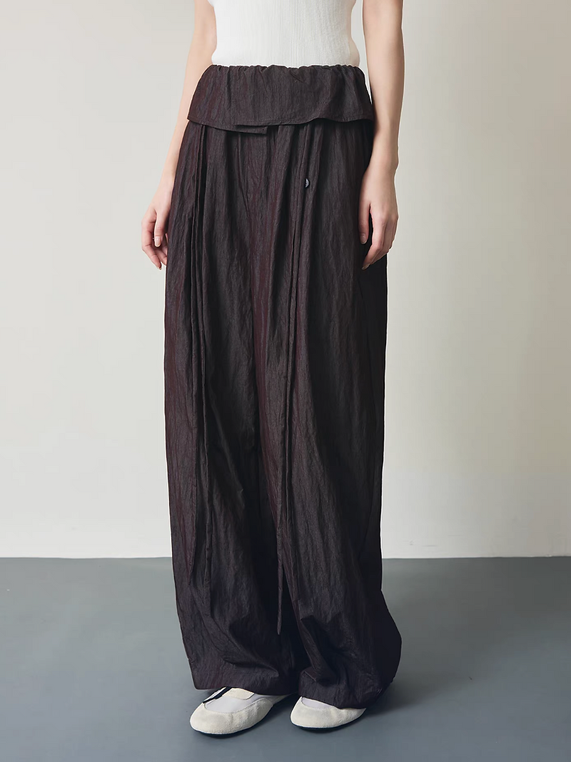 Poly rayon mocha charcoal cotton layered ruffled barrel pants 1