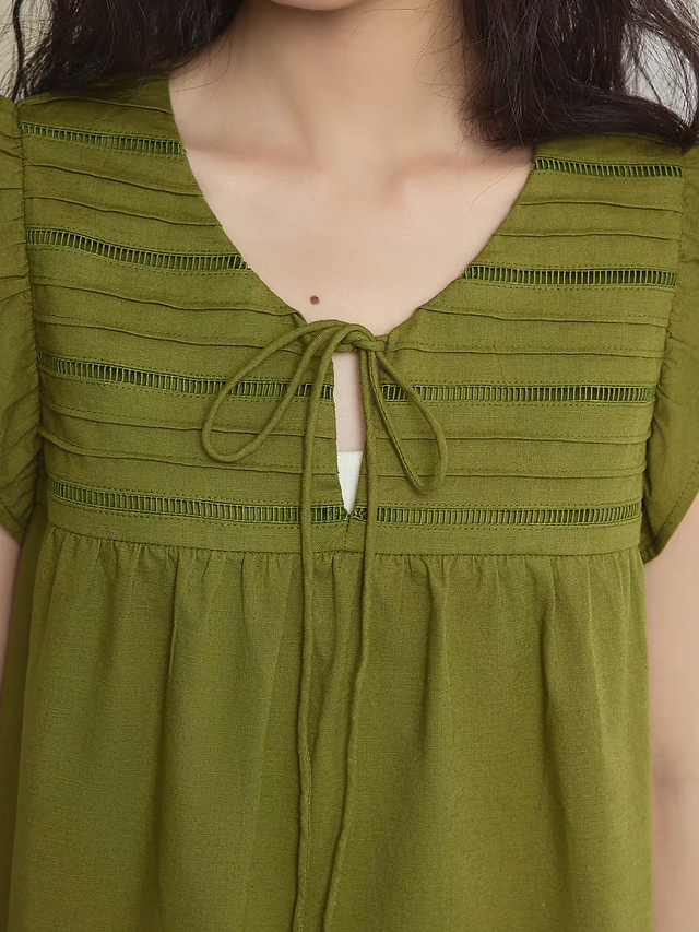 Flutter sleeves drawstring pleated cotton vest 3