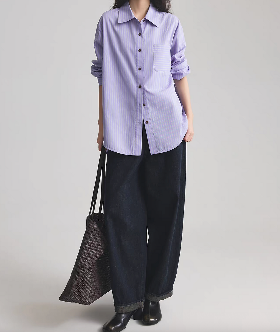 Thumbnail: Taro blue striped mid length cotton shirt