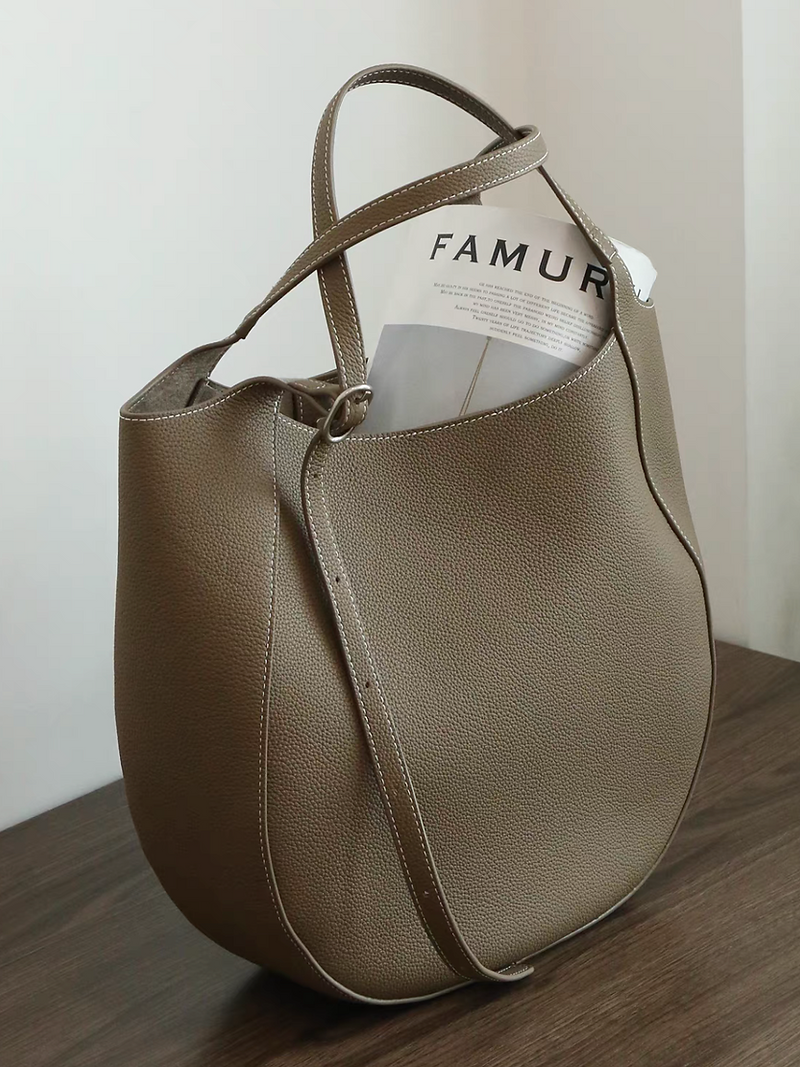 Grain calf leather white stitched saddle bucket handle / crossbody bag 4