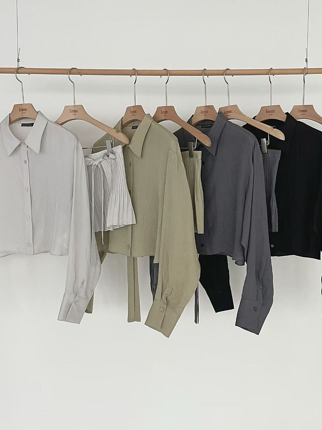 Acetate embossed cropped shirt + side knot layer set  8