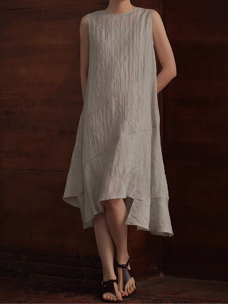 Asymmetric grey embossed poly rayon sleeveless dress 8