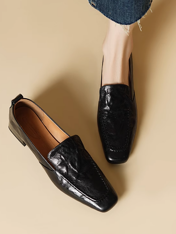 Contour ruffled calf leather loafers