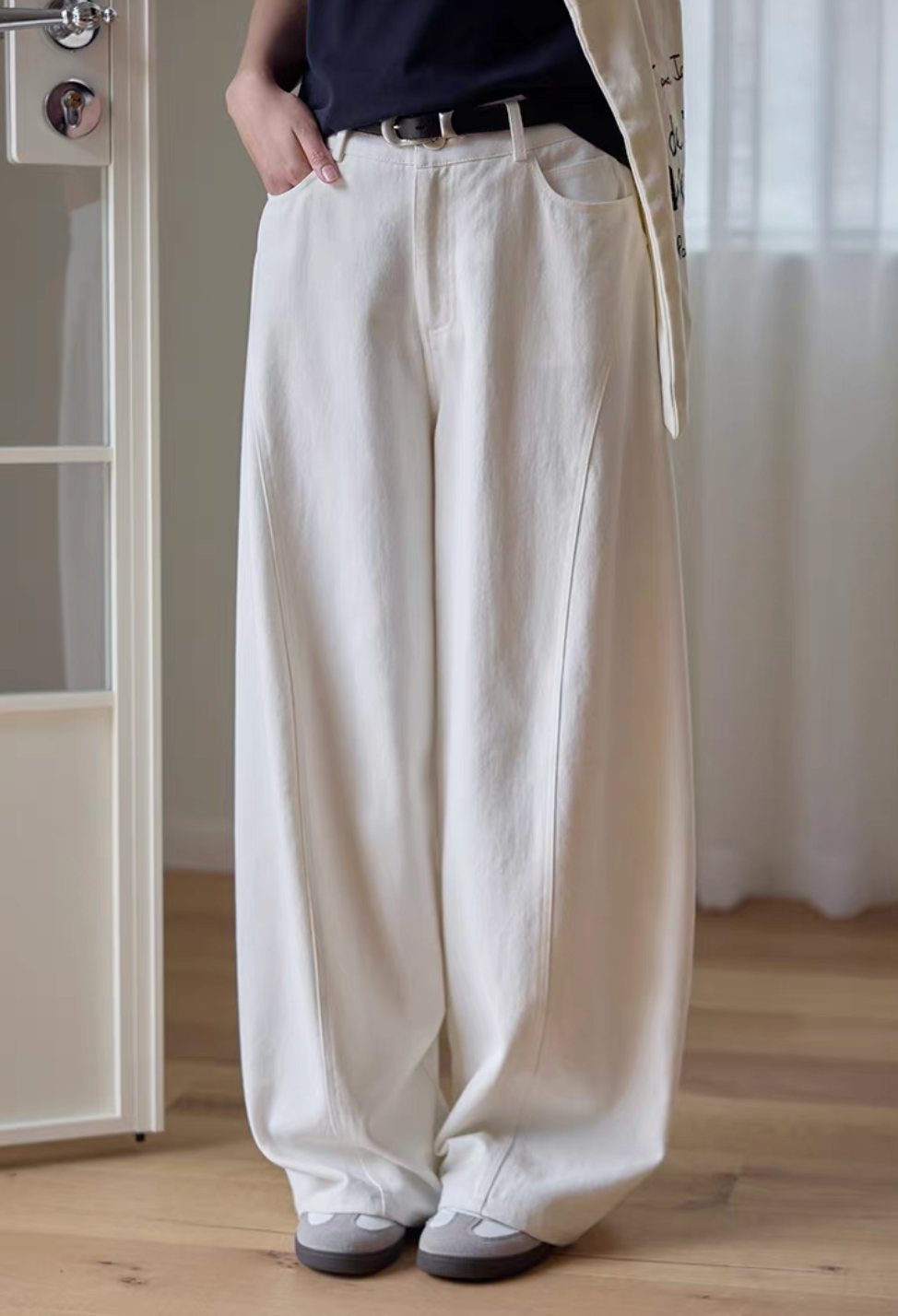 Thumbnail: Contour ivory high waisted denim pants